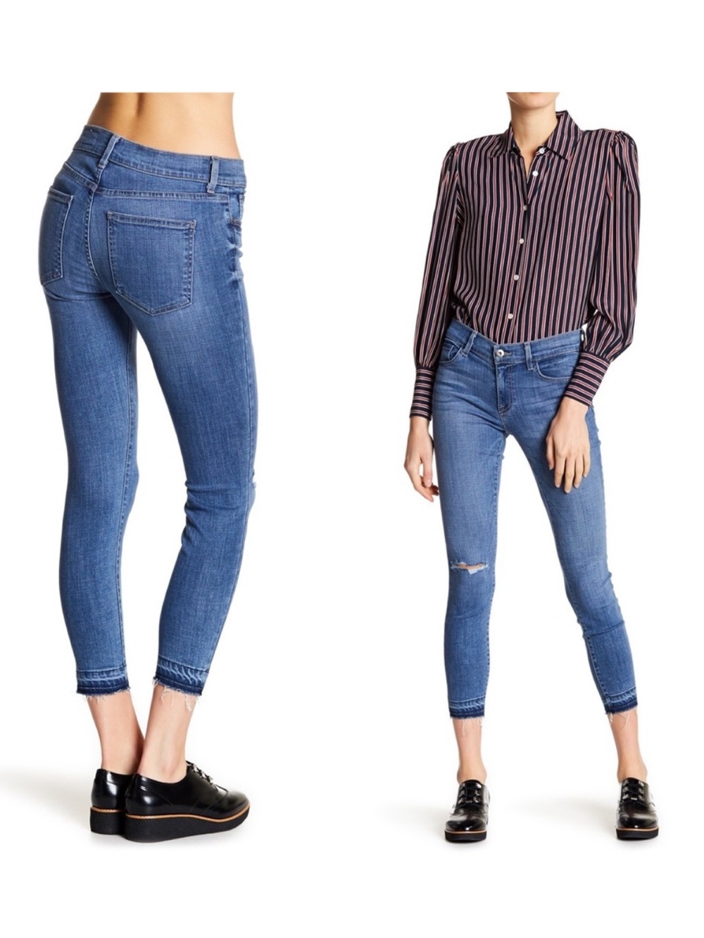 PISTOLA Denim Cropped Skinny Released Raw Hem Distressed Jeans Size 29